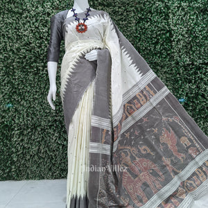 Off White with Silver Zari (Tissue) Phoda Kumbha Sambalpuri Silk Saree