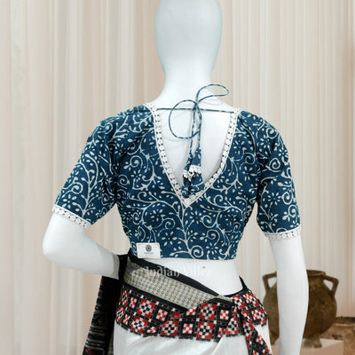 Blue Jodhpuri Block Print Cotton Blouse