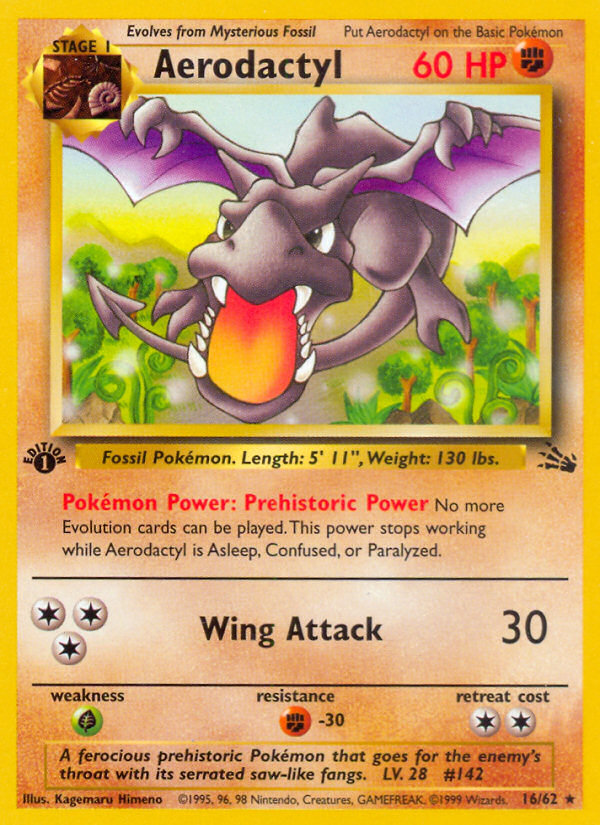 Aerodactyl - 16/62 - Rare - 1st Edition