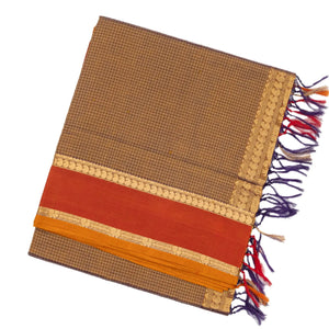 Beige Handloom Silk Cotton Saree With Checks