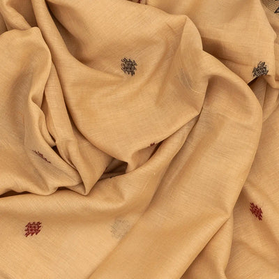 Beige Handloom Bengal Cotton Saree With Temple Border