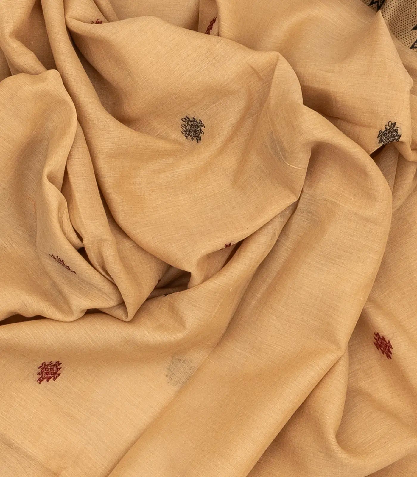 Beige Handloom Bengal Cotton Saree With Temple Border