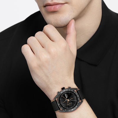 Center Court Men Quartz Black Dial Chronograph Leather Watch 1514022