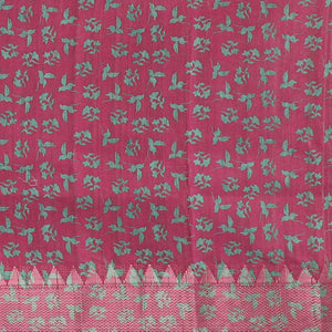 Green floral design semi-banaras tussar saree with contrast temple zari border & floral design pallu