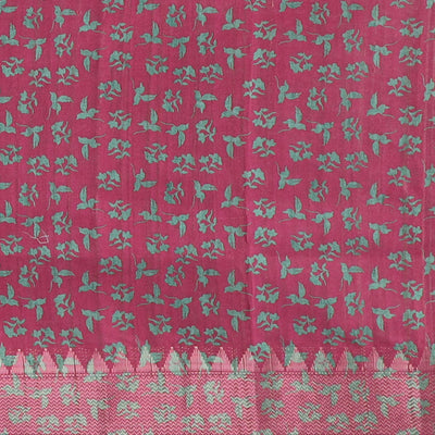 Green floral design semi-banaras tussar saree with contrast temple zari border & floral design pallu