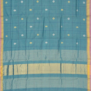 Steel Blue Handloom Venkatagiri Cotton Saree With Checks & Buttas