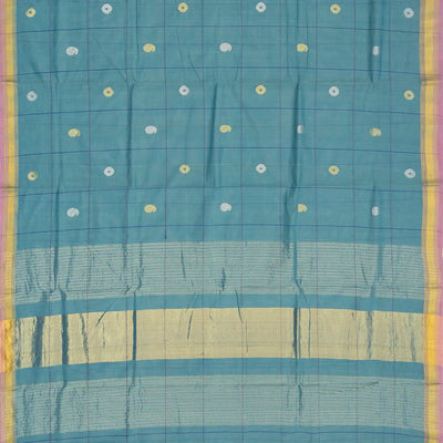 Steel Blue Handloom Venkatagiri Cotton Saree With Checks & Buttas