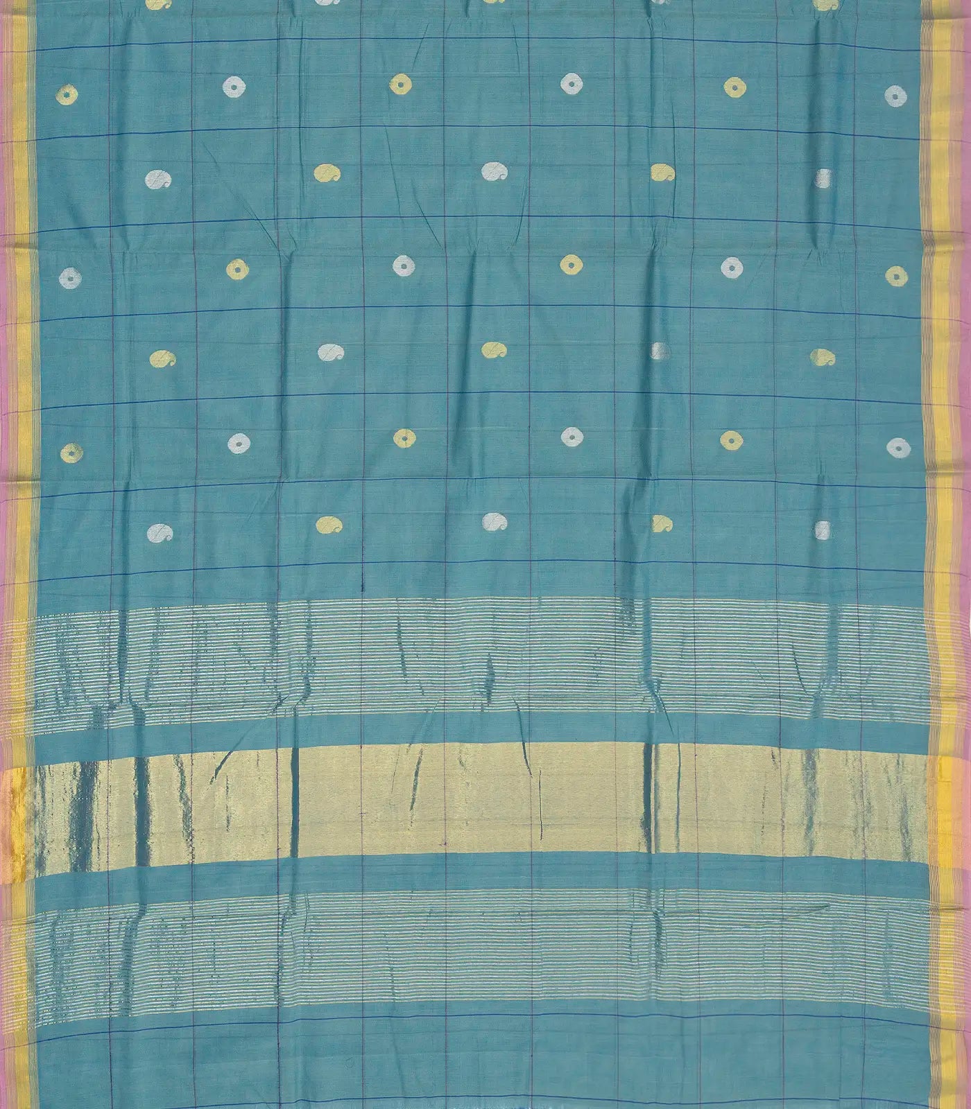 Steel Blue Handloom Venkatagiri Cotton Saree With Checks & Buttas