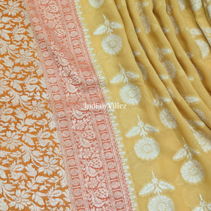 Sandal Color Banarasi Khaddi Georgette Saree With Tassels