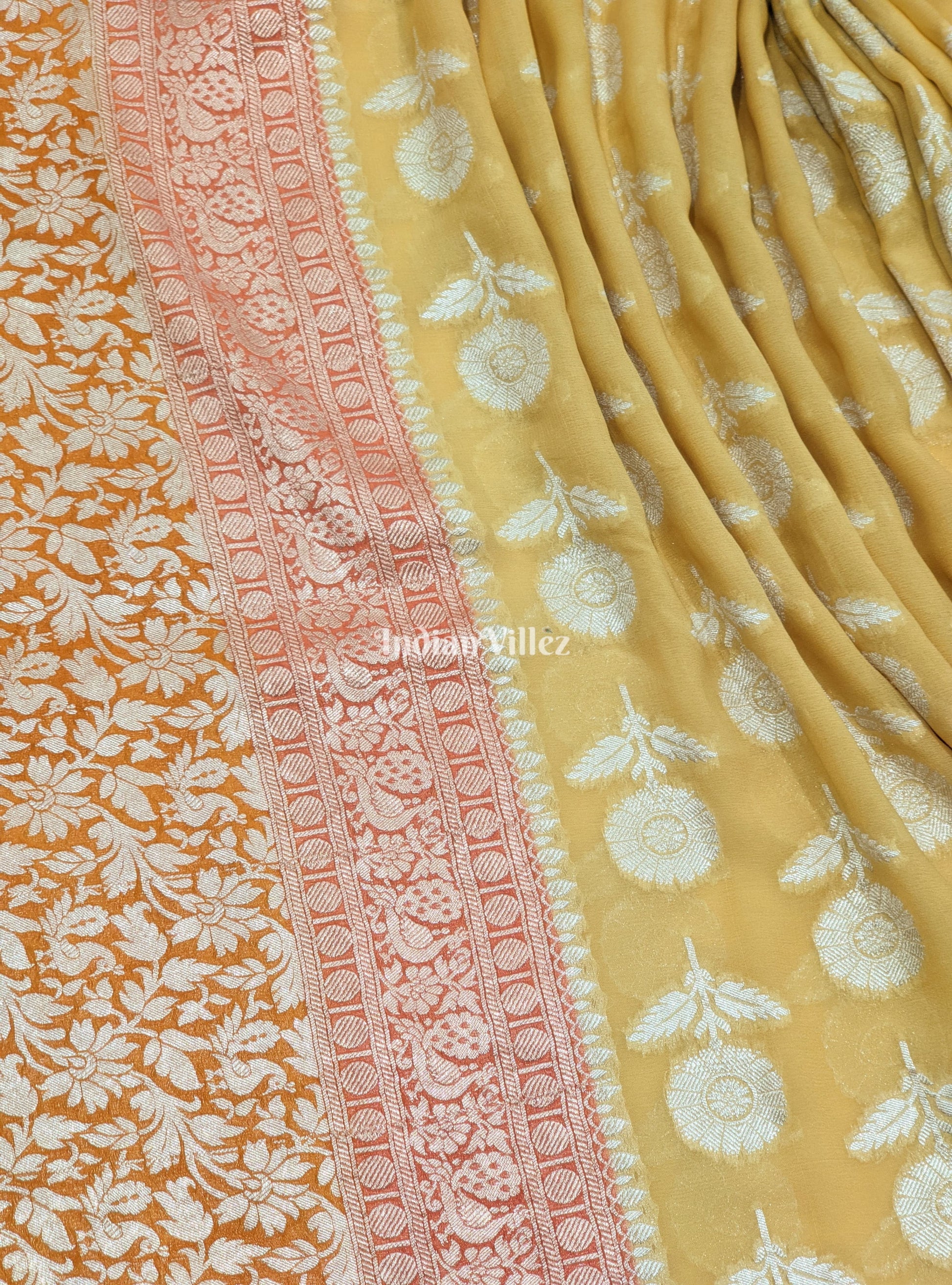 Sandal Color Banarasi Khaddi Georgette Saree With Tassels
