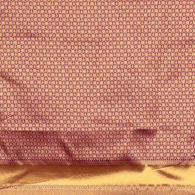 Brown buttas art silk half saree with contrast zari border, argyle pattern blouse & buttas with zari border dhavani