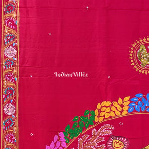 Red Radha Krishna Boita Pattachitra Silk Saree