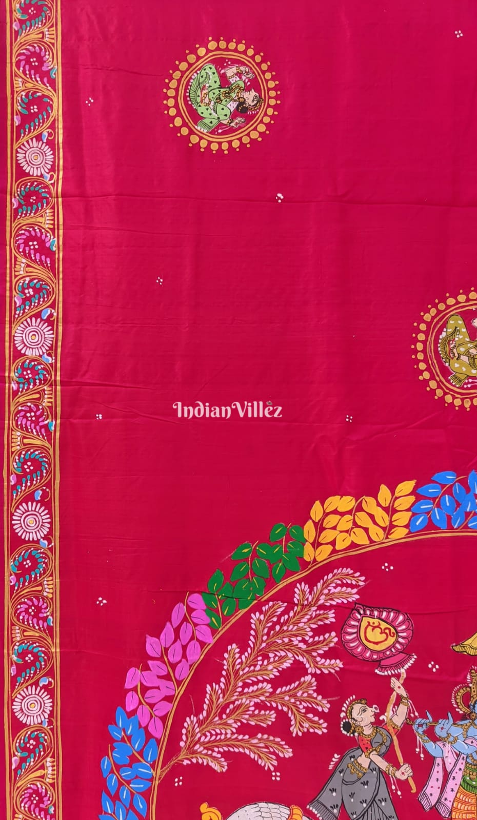 Red Radha Krishna Boita Pattachitra Silk Saree