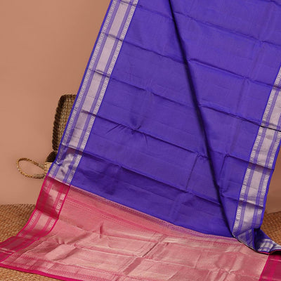 Blue checked silk saree with self traditional zari border & striped zari design pallu