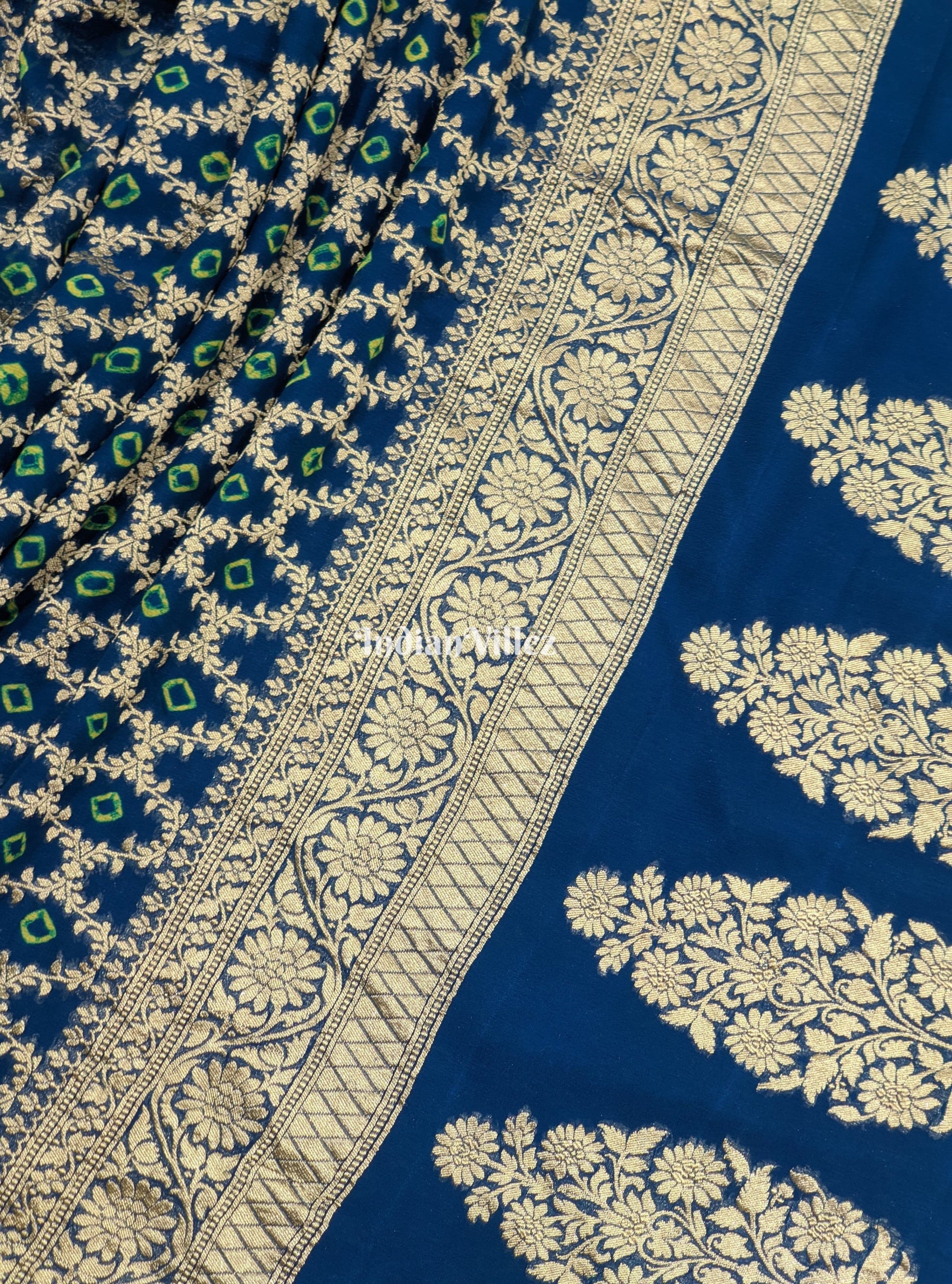 Sea Blue Pure Banarasi Khaddi Georgette Saree