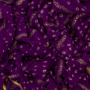 Purple Printed Crepe Silk Saree With Bandhani Motifs