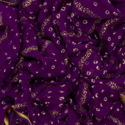 Purple Printed Crepe Silk Saree With Bandhani Motifs
