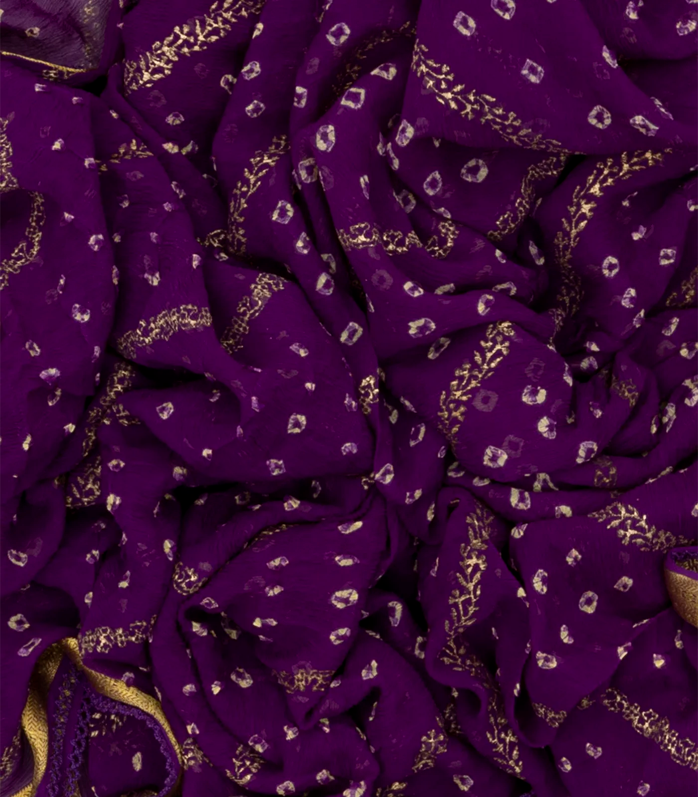 Purple Printed Crepe Silk Saree With Bandhani Motifs