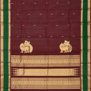 Maroon Handloom Kanchi Cotton Saree With Tree Buttas
