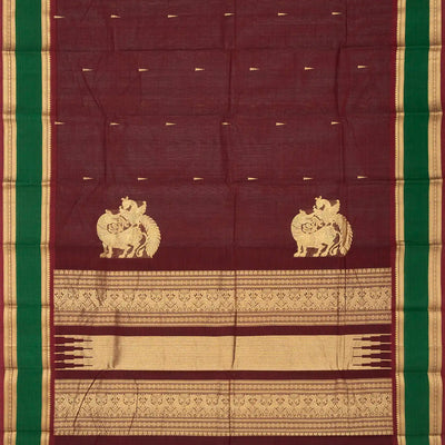 Maroon Handloom Kanchi Cotton Saree With Tree Buttas