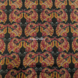 Black Big Fish Motif Sambalpuri Ikat Cotton Fabric