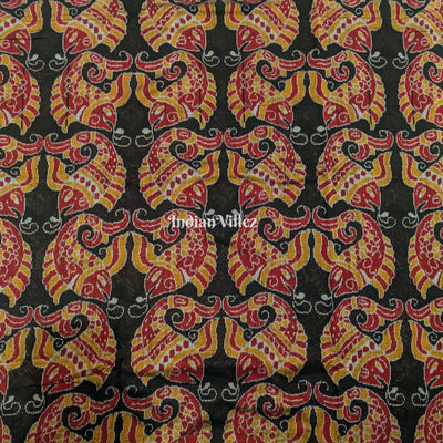 Black Big Fish Motif Sambalpuri Ikat Cotton Fabric