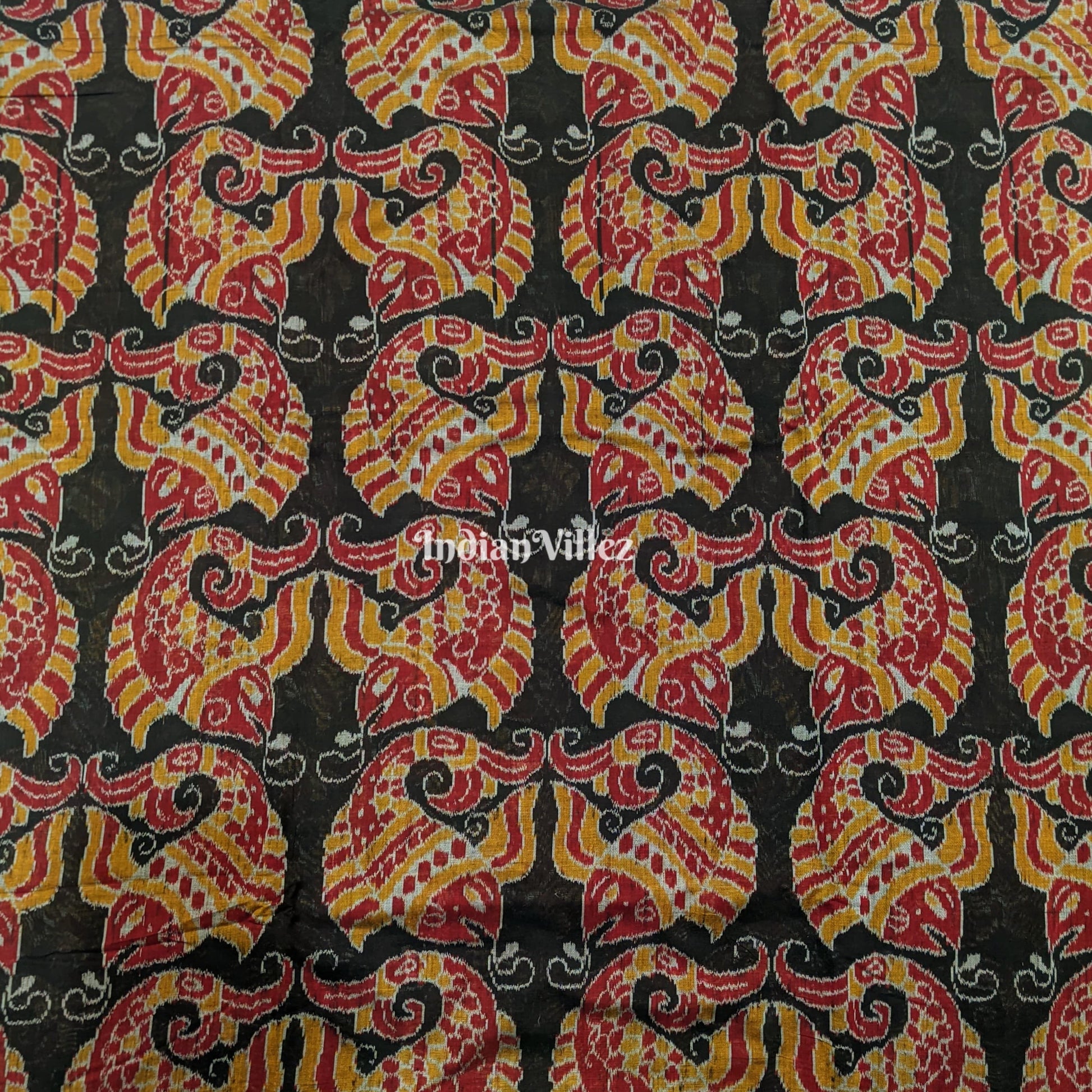 Black Big Fish Motif Sambalpuri Ikat Cotton Fabric
