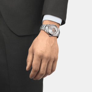 Gentleman Open Heart Men Automatic Silver Dial Analog Stainless Steel Watch T1274071103101