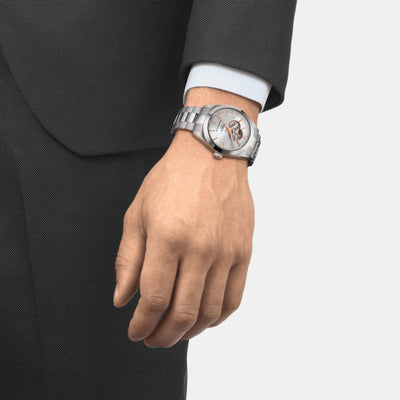 Gentleman Open Heart Men Automatic Silver Dial Analog Stainless Steel Watch T1274071103101