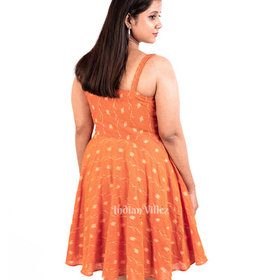 Deep Orange Sambalpuri Odisha Ikat Short Kurti