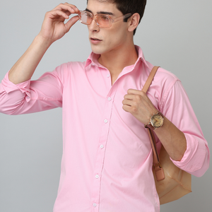 Frankshirt Light Pink Solid Tailored Fit Cotton Casual Shirt for Man