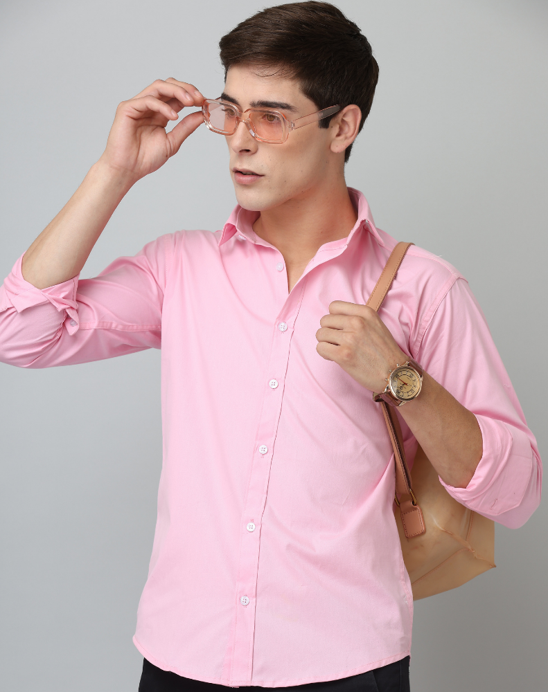 Frankshirt Light Pink Solid Tailored Fit Cotton Casual Shirt for Man