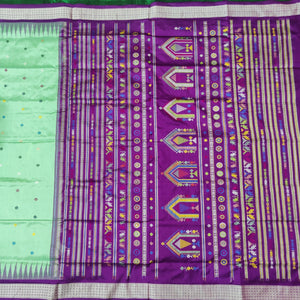 Aquamarine Green Sambalpuri Ikat Dolabedi Silk Saree
