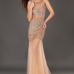 Beaded Sheer Fitted Sleeveless Gown by Jovani 171100