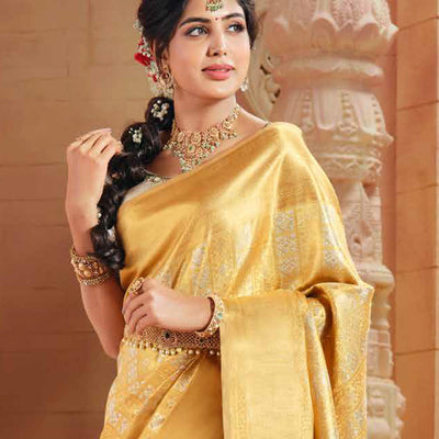 Gold zari jacquard silksaree, zari border of muthu,kodi visiry & chevron designs & bogudi,kuyil kann & zari stripes