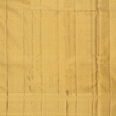 Gold zari jacquard silksaree, zari border of muthu,kodi visiry & chevron designs & bogudi,kuyil kann & zari stripes