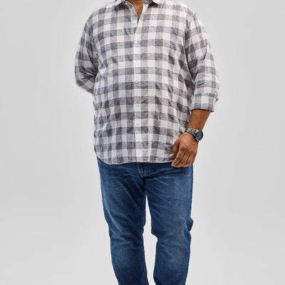 Grey Checks Linen Blend Shirt