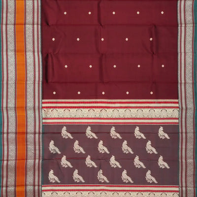 Maroon Handloom Kanchipuram Silk Saree With Kamalam Buttas