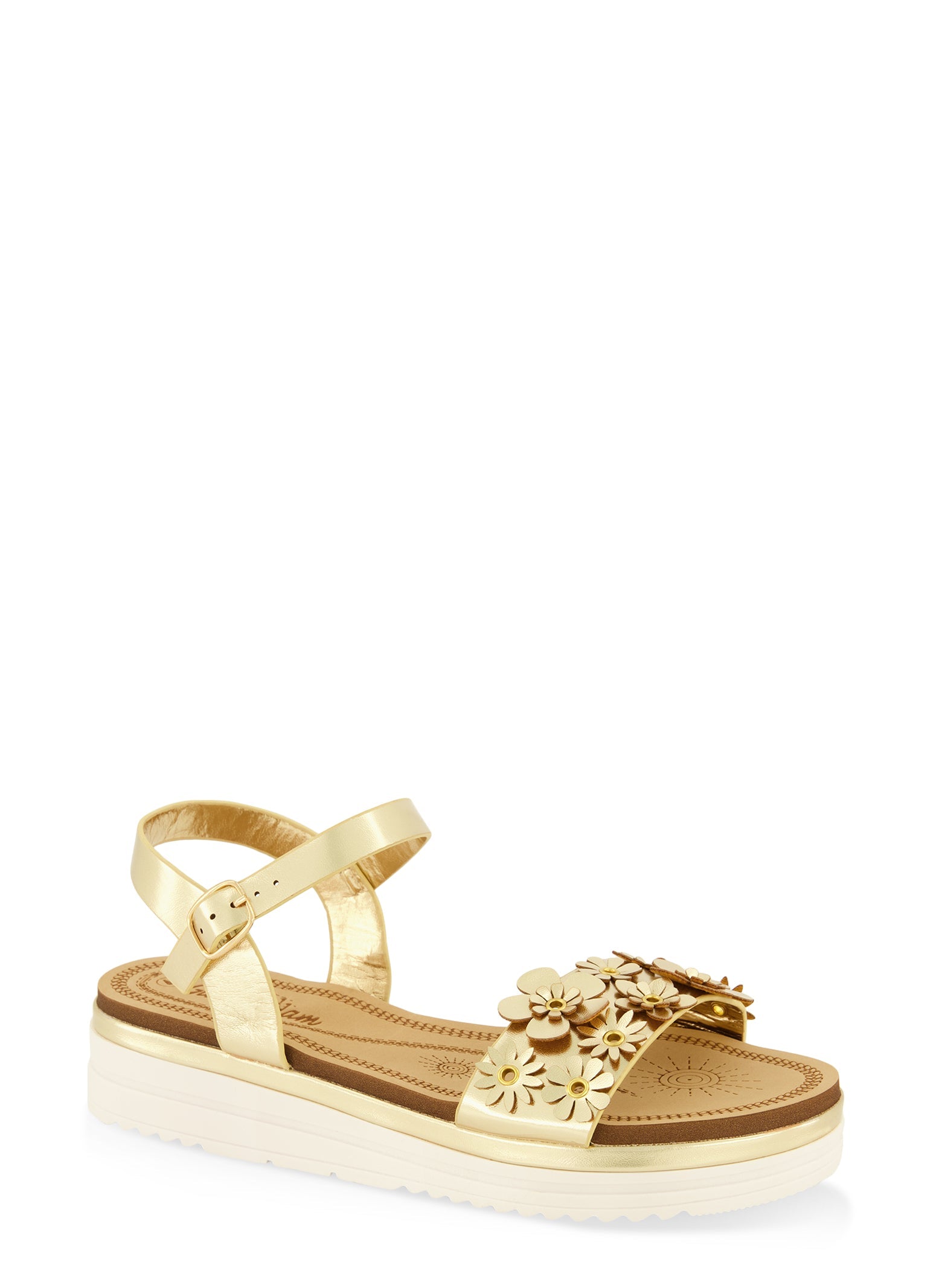 Girls Floral Band Platform Ankle Strap Sandals