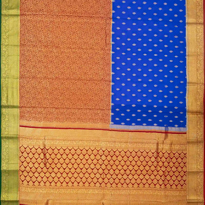 Blue & Crimson Mysore Crepe Half & Half Silk Saree With Floral Motifs