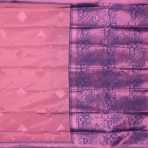 Pink butter silk with rose copper zari buttas, contrast zari border & pallu elevated with intricate zari designs