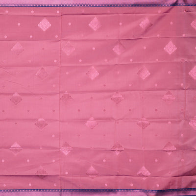 Pink butter silk with rose copper zari buttas, contrast zari border & pallu elevated with intricate zari designs