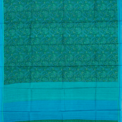 Sea Green Silk Saree Printed With Floral Vine Motifs