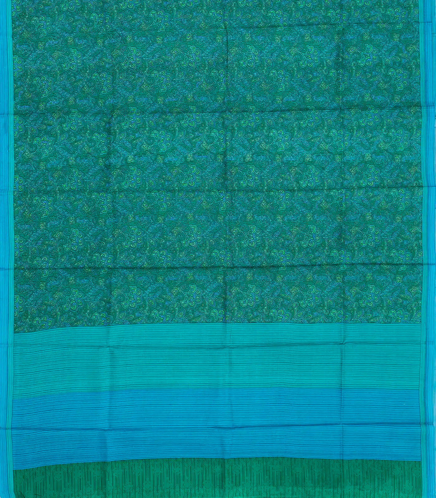 Sea Green Silk Saree Printed With Floral Vine Motifs