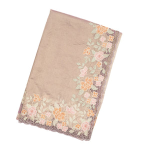 Lavender Woven Crushed Tissue Saree With Floral Embroidery