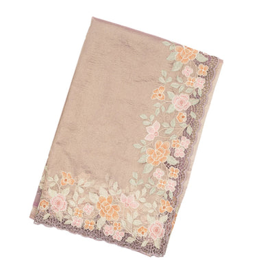 Lavender Woven Crushed Tissue Saree With Floral Embroidery