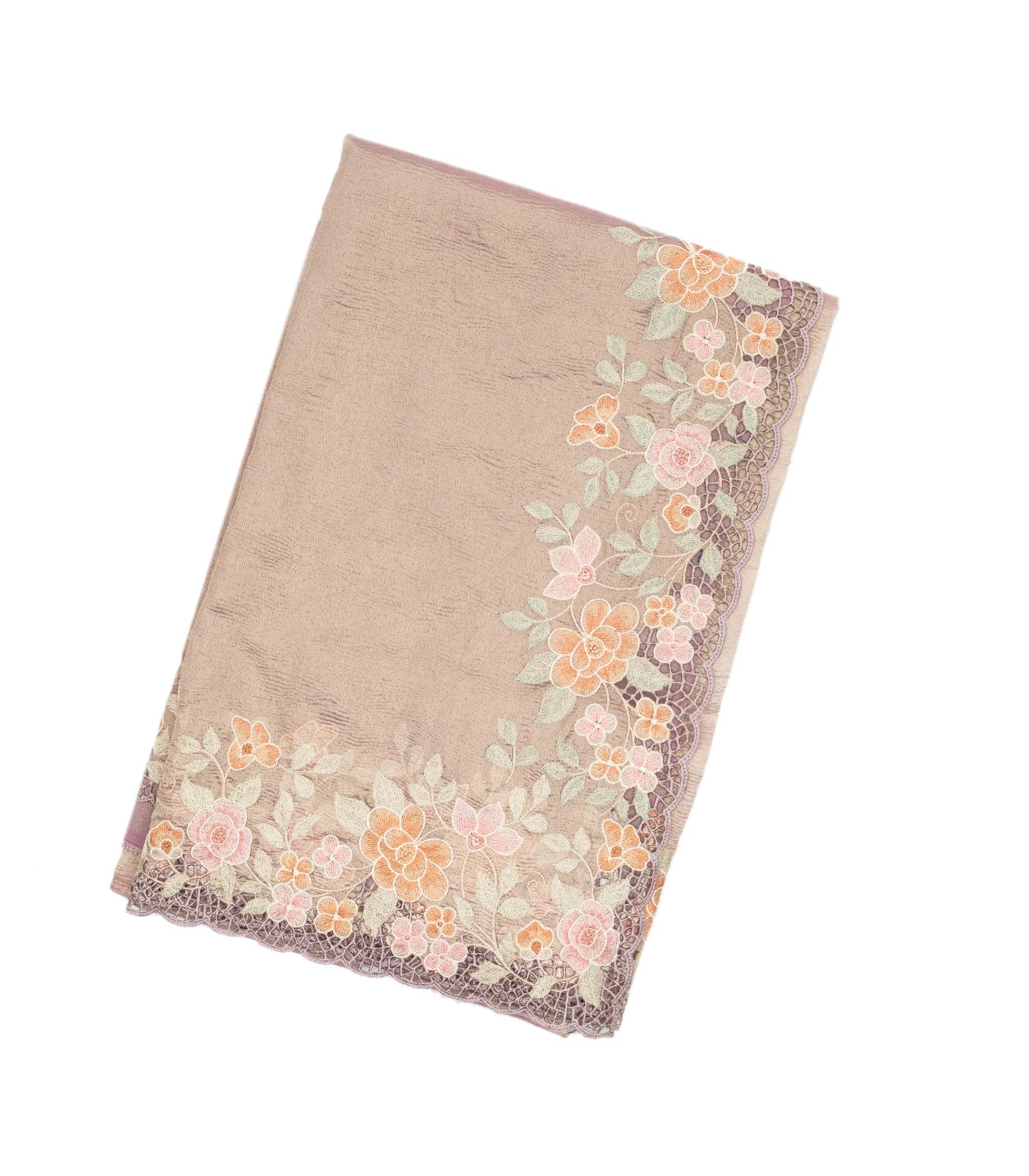 Lavender Woven Crushed Tissue Saree With Floral Embroidery