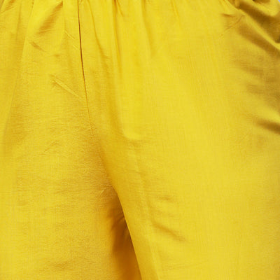 Ethnic Embroidered A-Line Kurta with Pant & Dupatta - Yellow