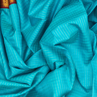 Sky Blue Handloom Kanchipuram Korvai Silk Saree With Checks