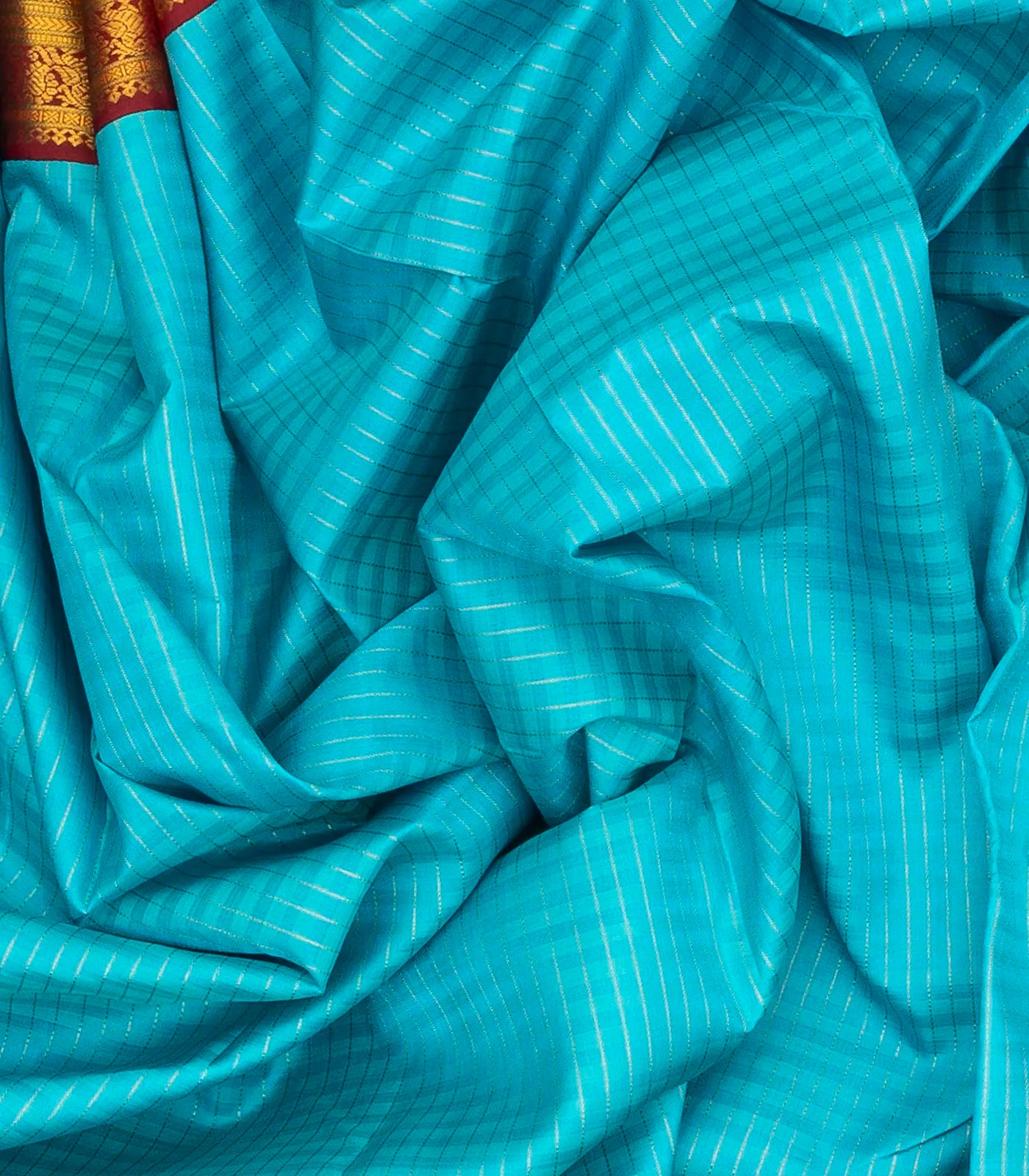 Sky Blue Handloom Kanchipuram Korvai Silk Saree With Checks